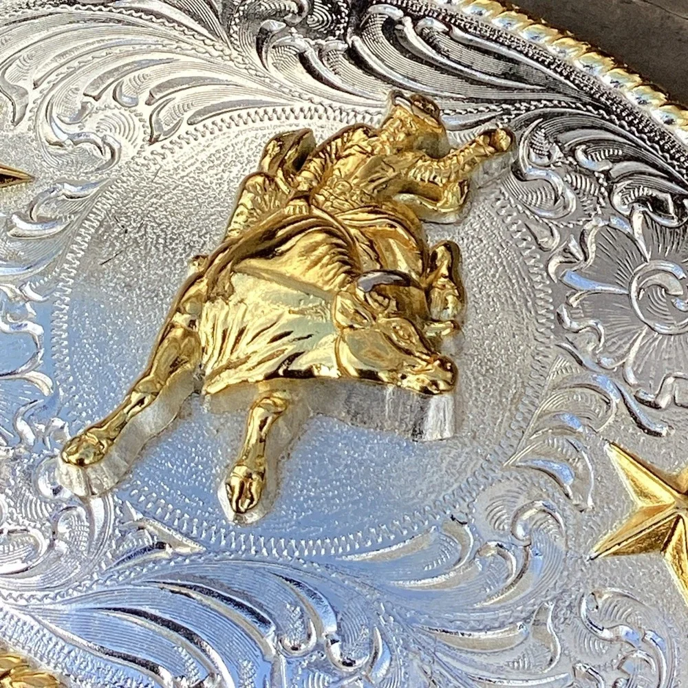 4" Rare NOCONA Belt Buckle OVERSIZED Silver Gold WESTERN Rodeo Bull Rider Cowboy - Picture 1 of 7